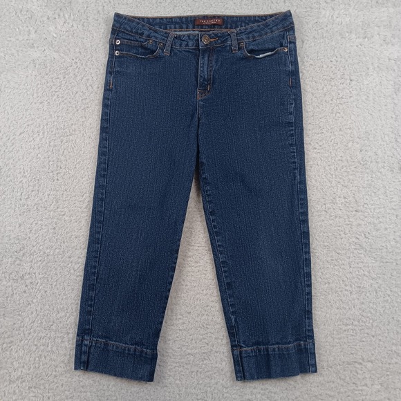 The Limited Pants - The Limited Capri Jean Womens 8 Blue Dark Wash Stretch Wide Cuff Denim